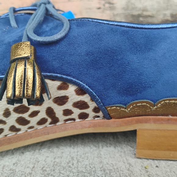 NEW Handmade Pink Blue Suede Leather Leopard Fringe Oxford Lace-Up Shoes  6 -9.5 - Picture 7 of 12